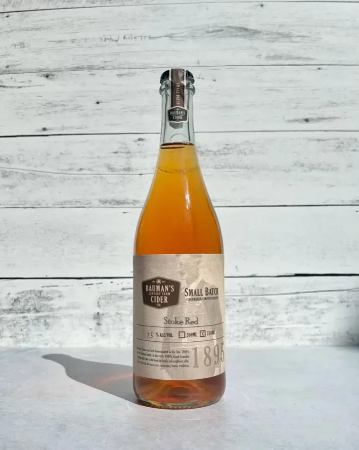 750 mL bottle of Bauman's Cider - Small Batch - Stoke Red cider