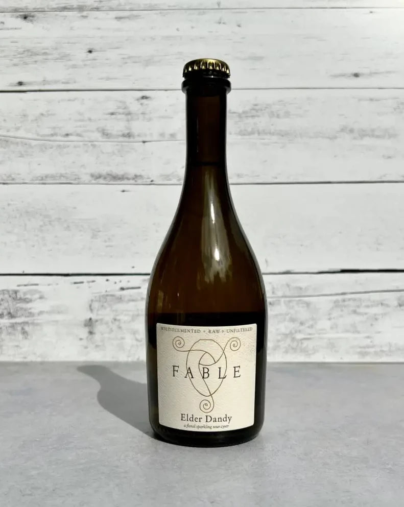 500 mL bottle of Fable Farm Elder Dandy - a floral sparkling sour cyser - Wild Fermented - Raw - Unfiltered 
