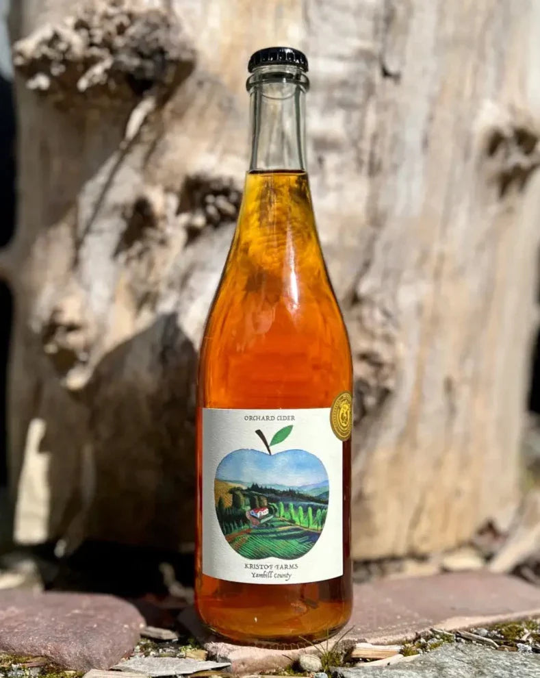 750 mL clear bottle of Kristof Farms Orchard Cider
