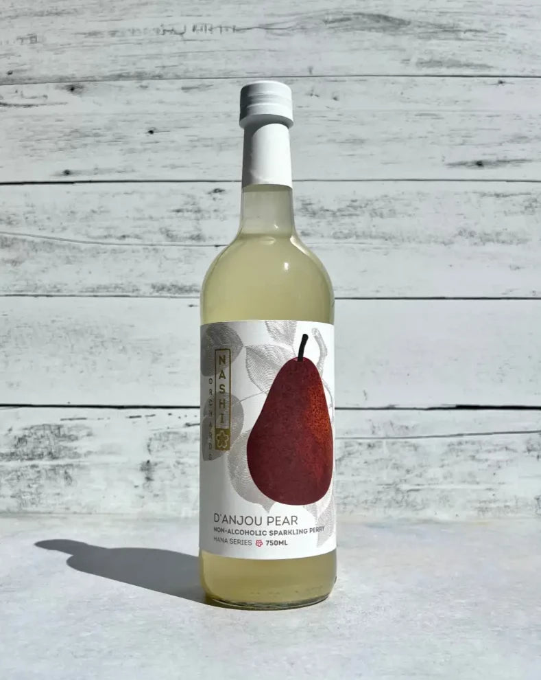 750 mL bottle of Nashi Orchards D'Anjou Pear Non-Alcoholic Sparkling Perry