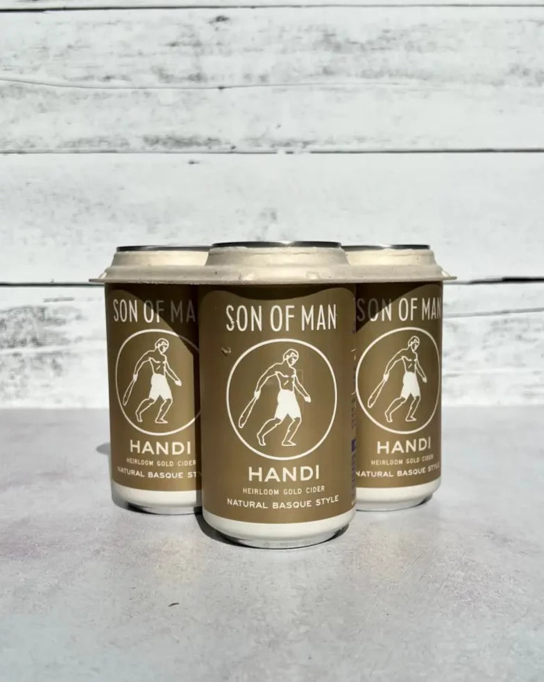 4-pack of 12 oz cans of Son of Man Handi Heirloom Gold Cider - Natural Basque Style