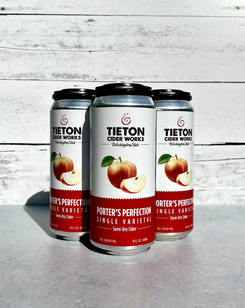 4-pack of 16 oz cans of Tieton Cider Works Porter's Perfection Single Varietal Semi-Dry Cider