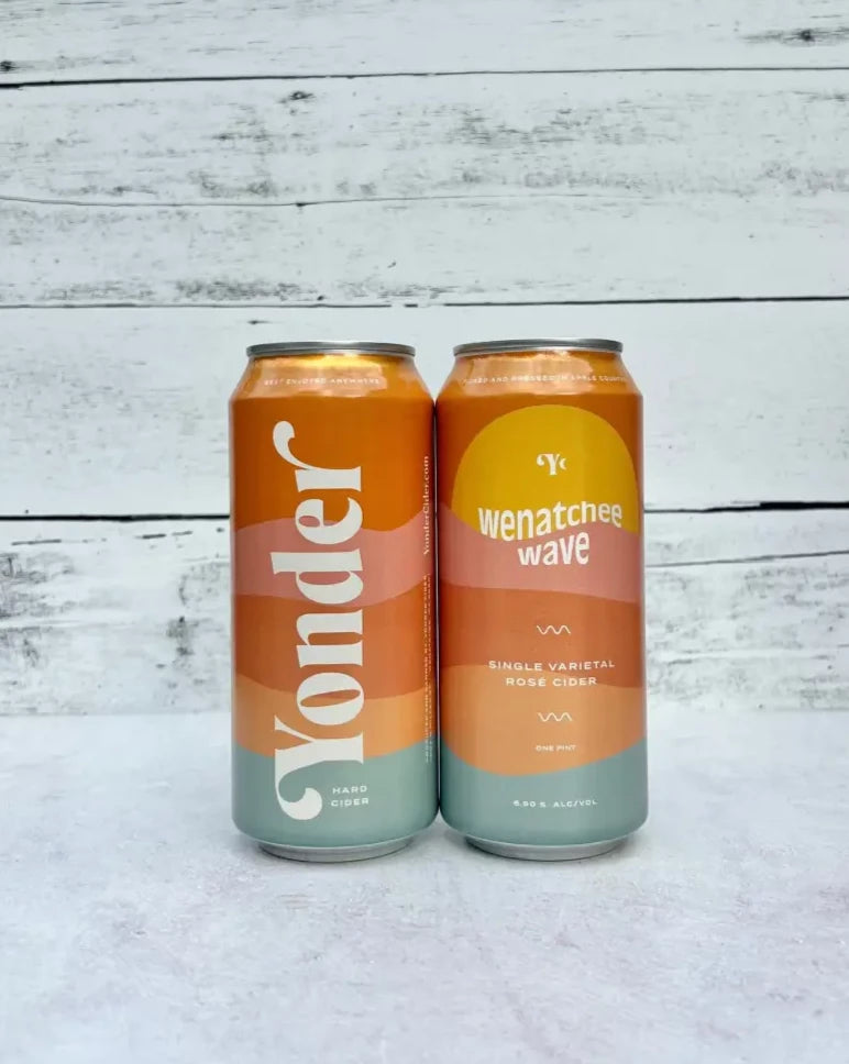 two 16-oz cans of Yonder Wenatchee Wave Single Varietal Rosé Cider